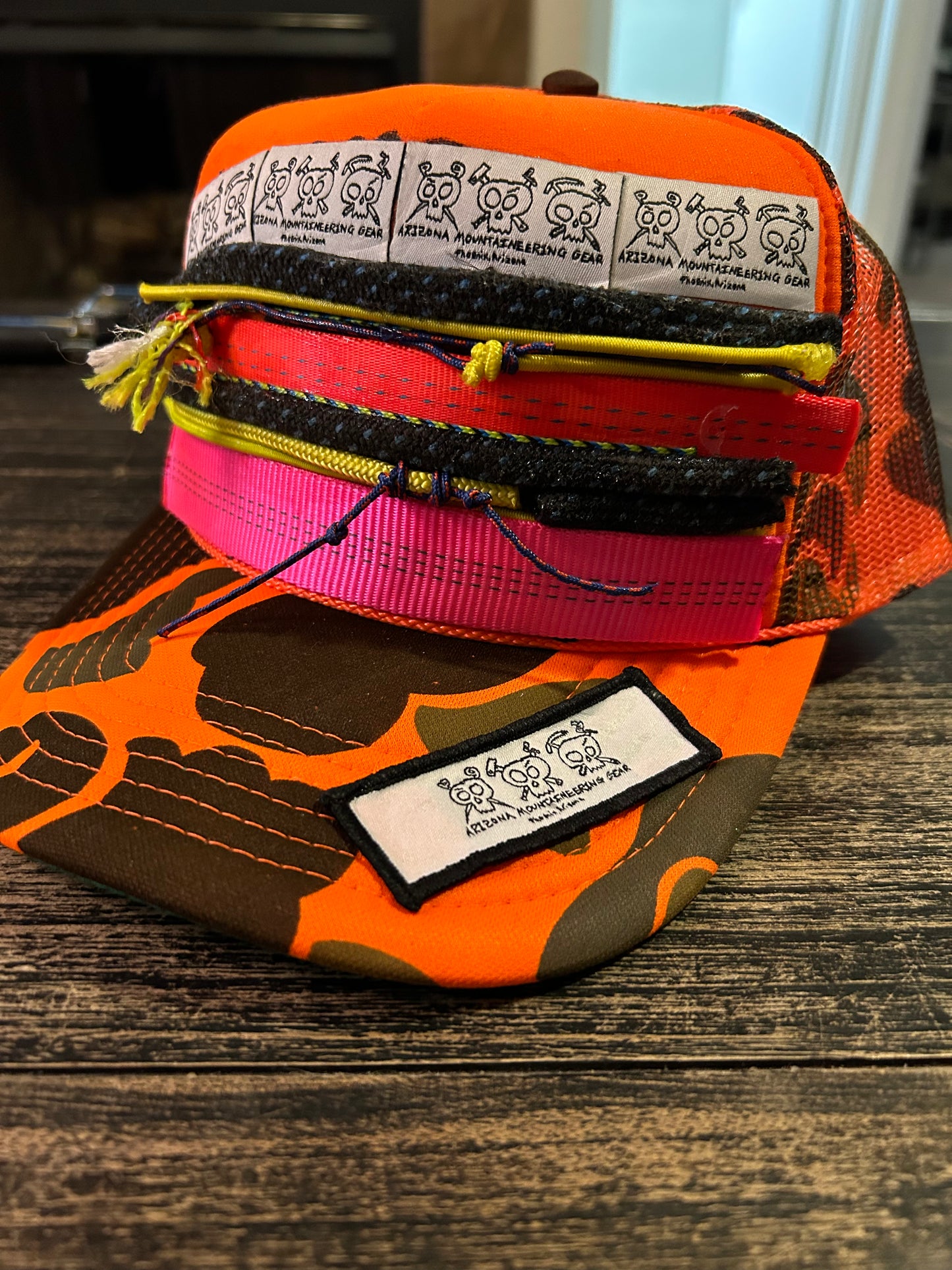 Orange Camo-webbing & cord hat
